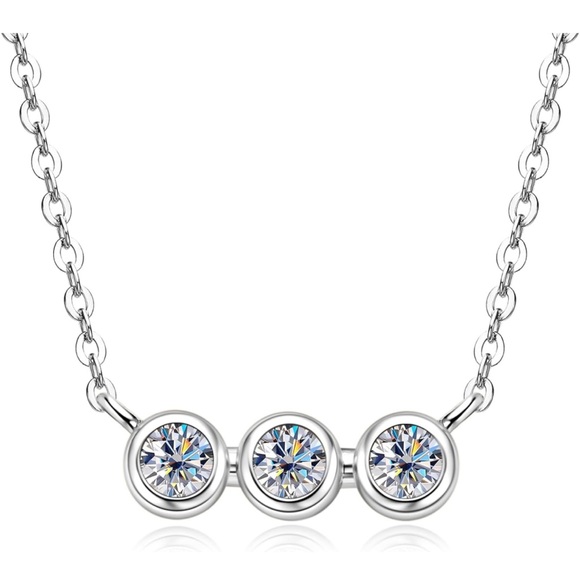 14k Bezel Three Diamond Necklace - Picture 1 of 10